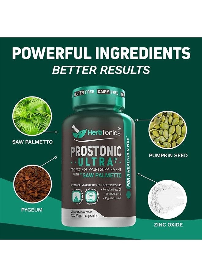 Herbtonics - Prostate Support Supplement for Men's Health | with Saw Palmetto Beta Sitosterol, Pumpkin Seed, Pyguem, Bladder & Less Urination | Men Prostate Health DHT Blocker (120 Count (Pack of 1)) - Image 1