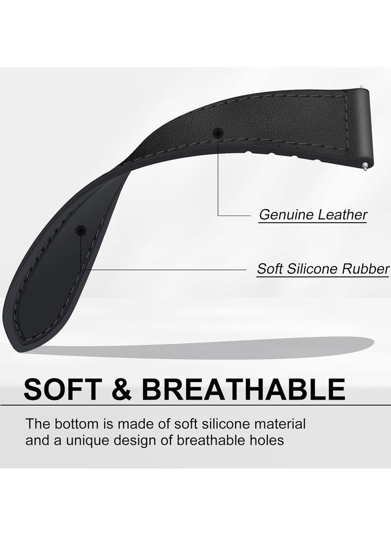 22mm Leather Strap Replacement for Huawei Watch 5 46mm/GT5 Pro 46mm/GT5 46mm/GT4 46mm/Watch 4 46mm,Quick Release Band for Redmi Watch 5 Active/Lite,Black - Image 4
