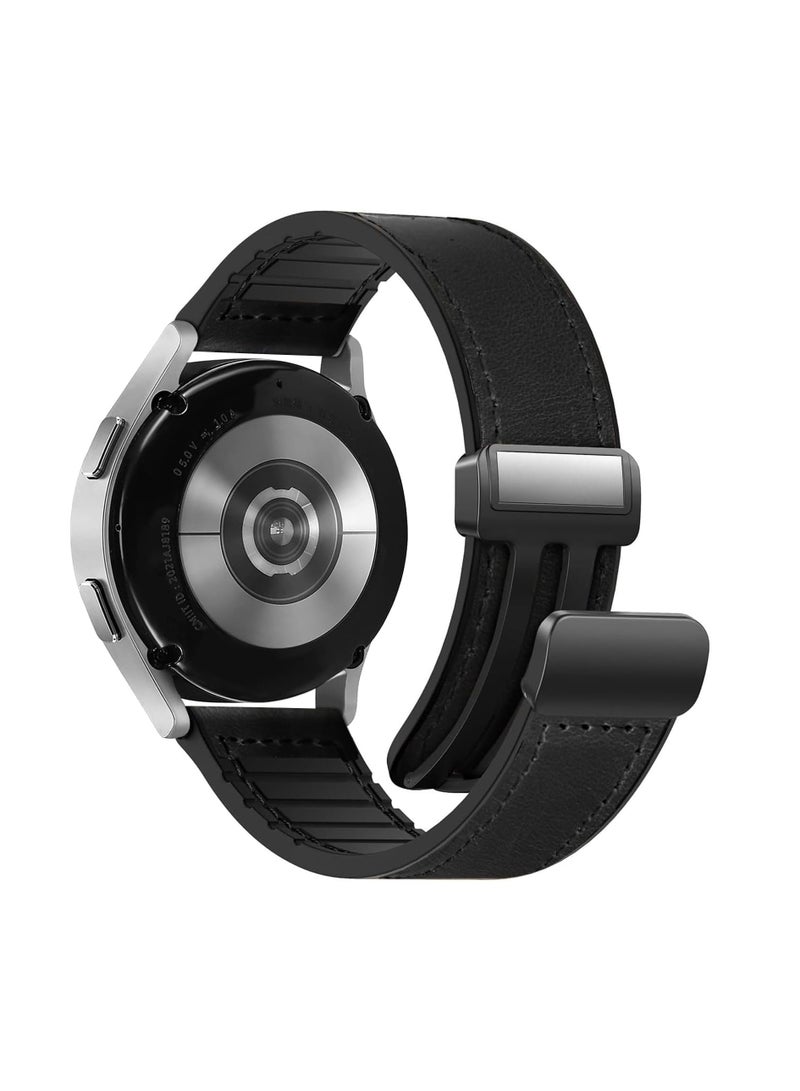 22mm Leather Strap Replacement for Huawei Watch 5 46mm/GT5 Pro 46mm/GT5 46mm/GT4 46mm/Watch 4 46mm,Quick Release Band for Redmi Watch 5 Active/Lite,Black - Image 1