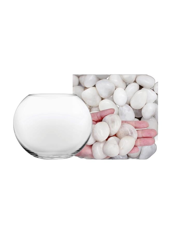 Glass Bubble Bowl (H-9.5" W-11", Approx. 4 Gal.) Multiple Size Choices Vase Glass Round Bowl Terrarium Globe Flower Vase Centrepiece & HOME ZONE 5lb (2.25 KG) White Pebbles Natural Decorative Stone Polished Gravel River Rocks for Plants Home DIY Décor Aquarium Gravel Vase Fillers Fairy Garden Landscaping Outdoor Stones Bundle - Image 1