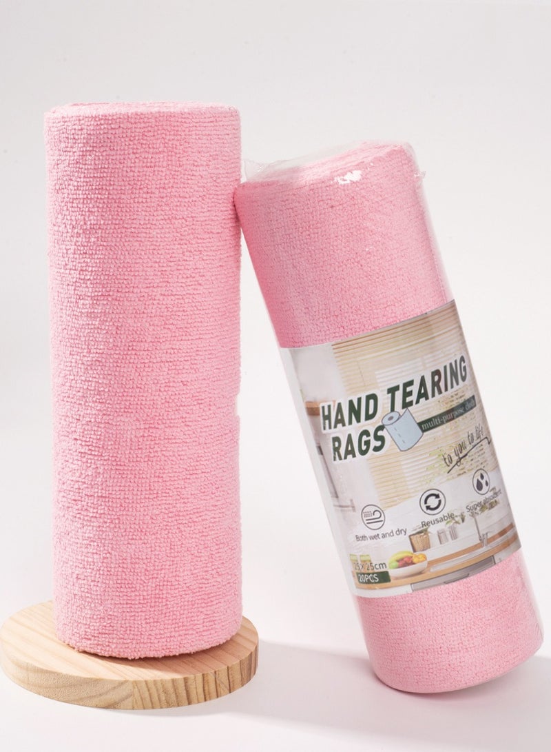 ساكن طقم مناشف مايكروفايبر ٢٠ قطعة، لفة مناشف مطبخ، قماش تنظيف فائق الامتصاص، من ألياف مايكروفايبر فاخرة، خرقة تنظيف (وردي) - Image 1