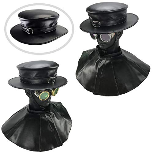 Absolute Vibe Steampunk Plague Doctor Halloween Costume PU Leather Black Wide Brim Magician Dress Up Party Hat (L) - Image 3