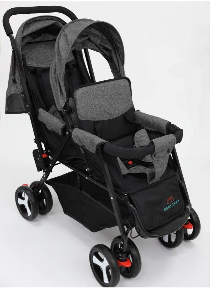 BABYCARA Stylish Baby Stroller Double Seat Twin Adjustable Seats And Complete Lay Down Foldable 