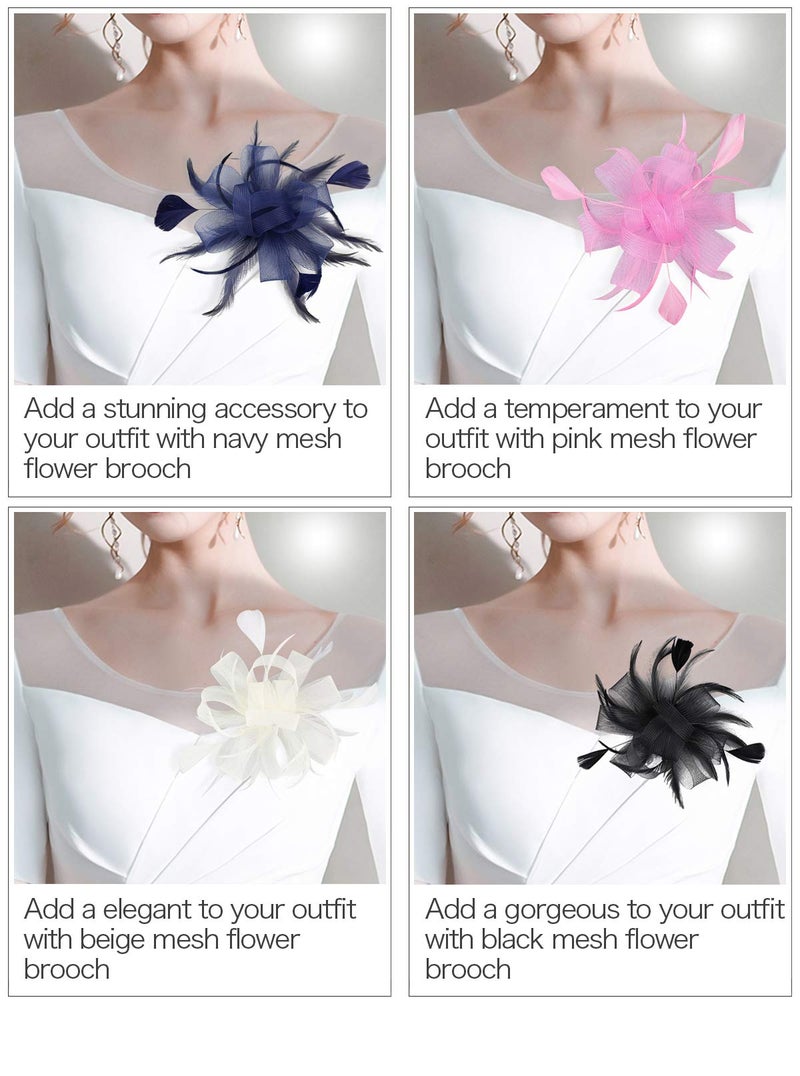 ZX Z&X Women Feather Fascinator Wedding Tea Party Hair Clip Brooch Bridal Headpiece Pink - Image 4
