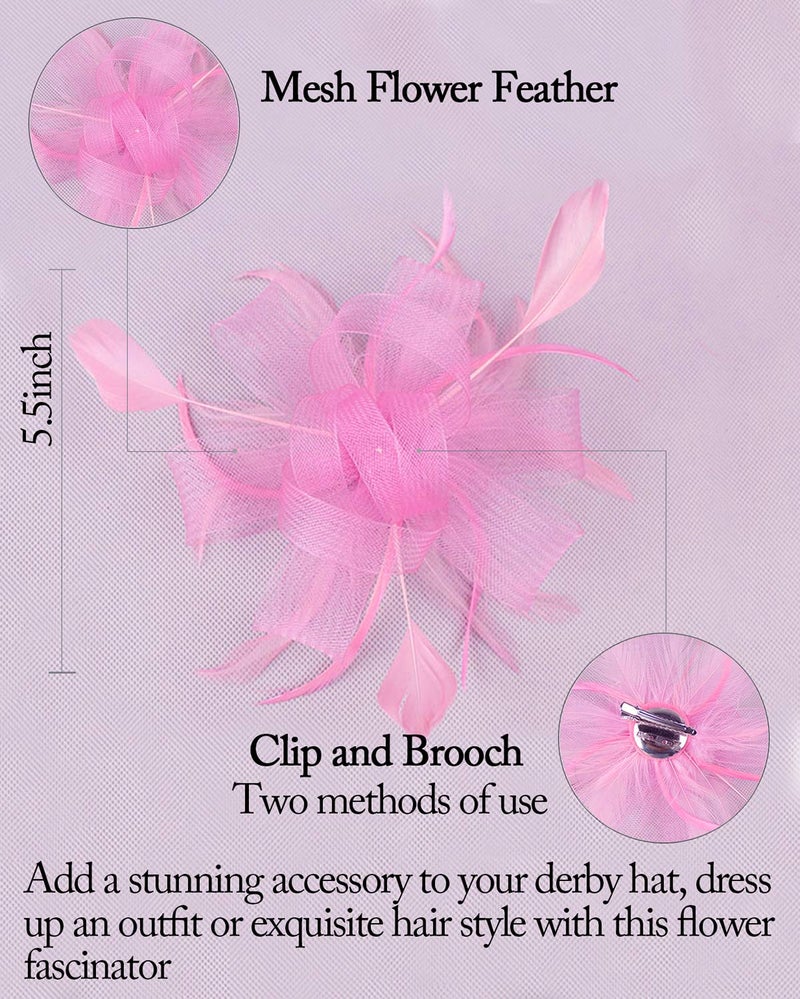 ZX Z&X Women Feather Fascinator Wedding Tea Party Hair Clip Brooch Bridal Headpiece Pink - Image 3