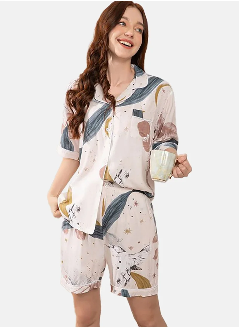 YUNIQEE Floral Printed Shirt With Shorts Night Suits