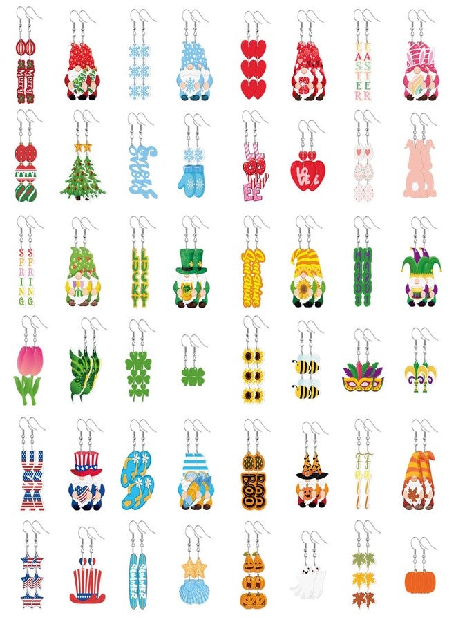 تونديامو مجموعة تونديمو من 48 زوجًا من أقراط عيد الميلاد للنساء، أقراط متدلية من الأكريليك، تشكيلة متنوعة من أقراط الأقزام الموسمية، هدية مجوهرات شتوية لعيد الميلاد، هدايا للحفلات. - Image 1