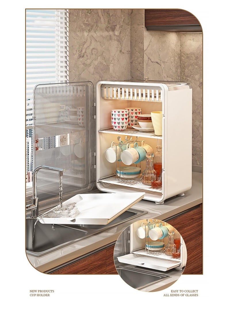 MIXDE Dish Drying Stand Cabinet, Large Dustproof Nursing Baby Bottle Drying Rack Storage Box Organizer with Door,Kitchen Storage Shelf for Drinking Glass Bottle Bowls Mugs  - Image 5