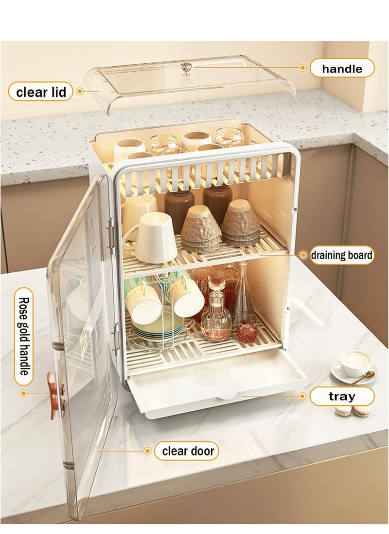 MIXDE Dish Drying Stand Cabinet, Large Dustproof Nursing Baby Bottle Drying Rack Storage Box Organizer with Door,Kitchen Storage Shelf for Drinking Glass Bottle Bowls Mugs  - Image 3