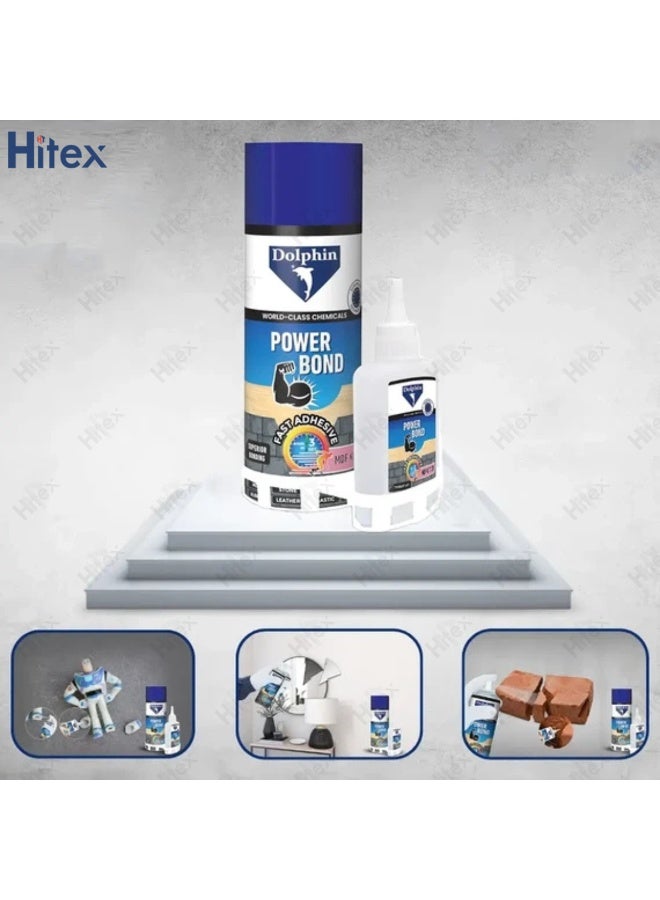 هيتكس غراء دولفين باور بوند مع مُنشِّط - لاصق سيانوكريلات + بخاخ رذاذ - سريع الالتصاق - للألواح الليفية متوسطة الكثافة (MDF) والمطاط والبلاستيك والحجر والجلد والرخام - درجة صناعية | تقنية أوروبية (2، 400 مل) - Image 2