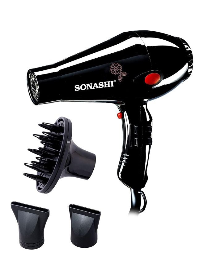 SONASHI Hair Dryer With Diffuser, Cold Hot Wind, Lightweight And Powerful Dryer With Quick Drying Time, 2 Heat And 2 Airflow Settings Black - Image 1
