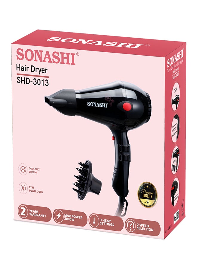 SONASHI Hair Dryer With Diffuser, Cold Hot Wind, Lightweight And Powerful Dryer With Quick Drying Time, 2 Heat And 2 Airflow Settings Black - Image 4