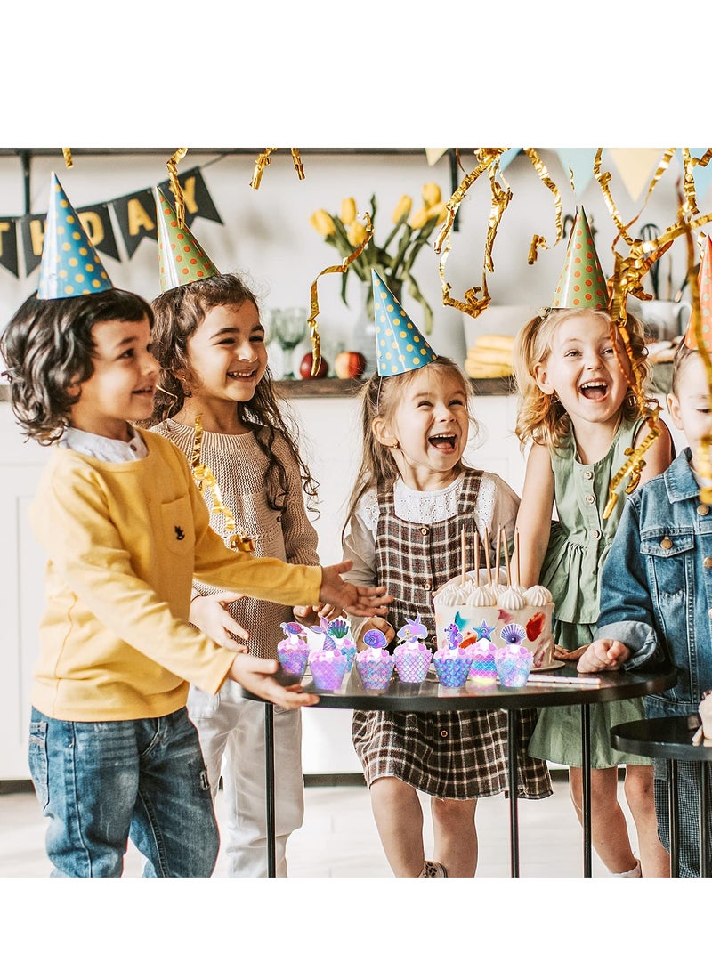 Zikra 24-Piece Mermaid Cupcake Toppers and Wrappers Set - Adorable Mermaid Tail Decorations for Under the Sea Theme Parties and Baby Showers - Image 5