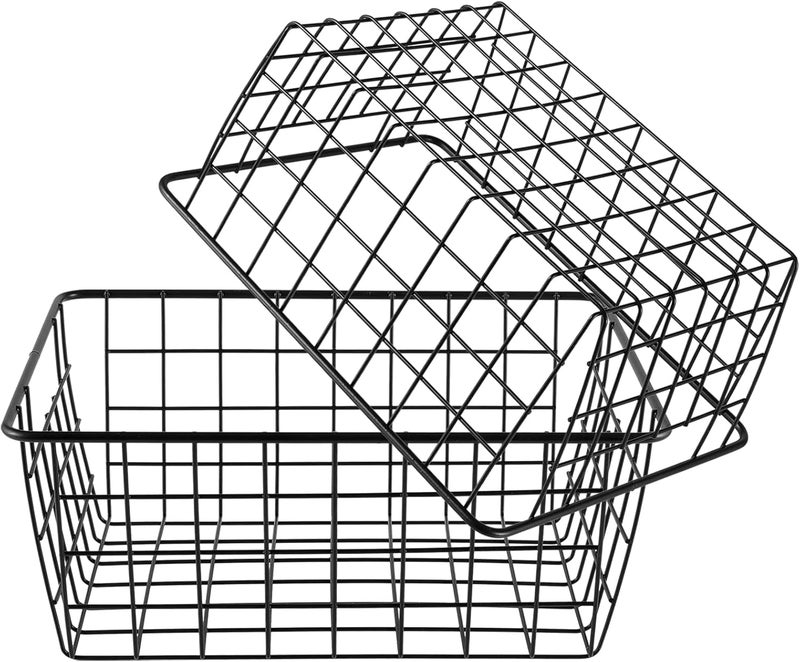KOHAND 4 عبوة تحتوي على 28 × 22 × 12 سم سلال تخزين سوداء مقاس 11 × 8.5 × 2.7 بوصة، صندوق تخزين معدني، صندوق تنظيمي للفريزر، سلال صغيرة لتخزين الطعام والوجبات الخفيفة والمشروبات والفواكه - Image 3