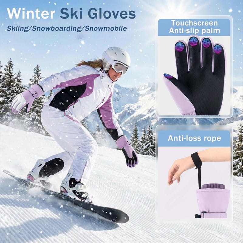 FEILOONG Winter Ski Gloves Women, Snow Gloves Waterproof Windproof Thermal Warm Touchscreen Gifts for Snowboarding Skiing Lover, Purple - Image 4
