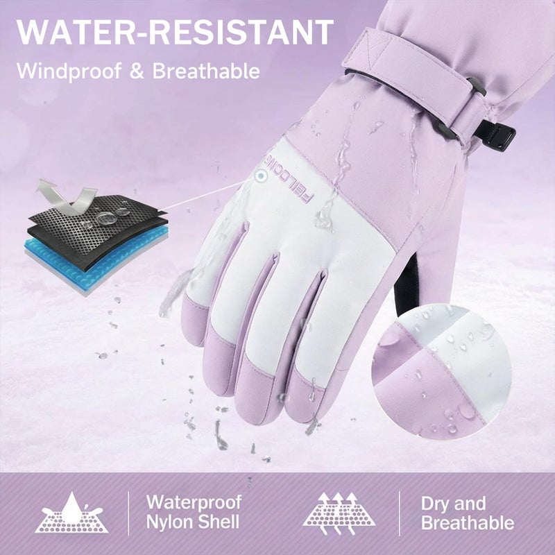 FEILOONG Winter Ski Gloves Women, Snow Gloves Waterproof Windproof Thermal Warm Touchscreen Gifts for Snowboarding Skiing Lover, Purple - Image 3
