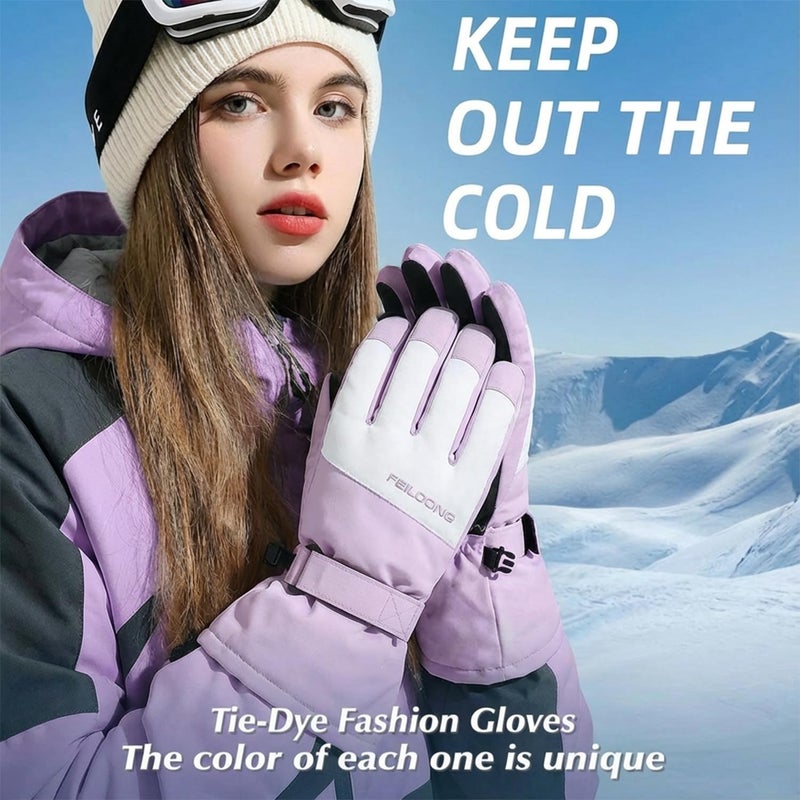 FEILOONG Winter Ski Gloves Women, Snow Gloves Waterproof Windproof Thermal Warm Touchscreen Gifts for Snowboarding Skiing Lover, Purple - Image 2