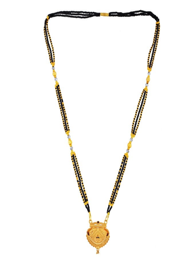 morir Traditional Gold Plated Mangalsutra with Intricate Pendant Black & Gold Beaded Chain - Image 3