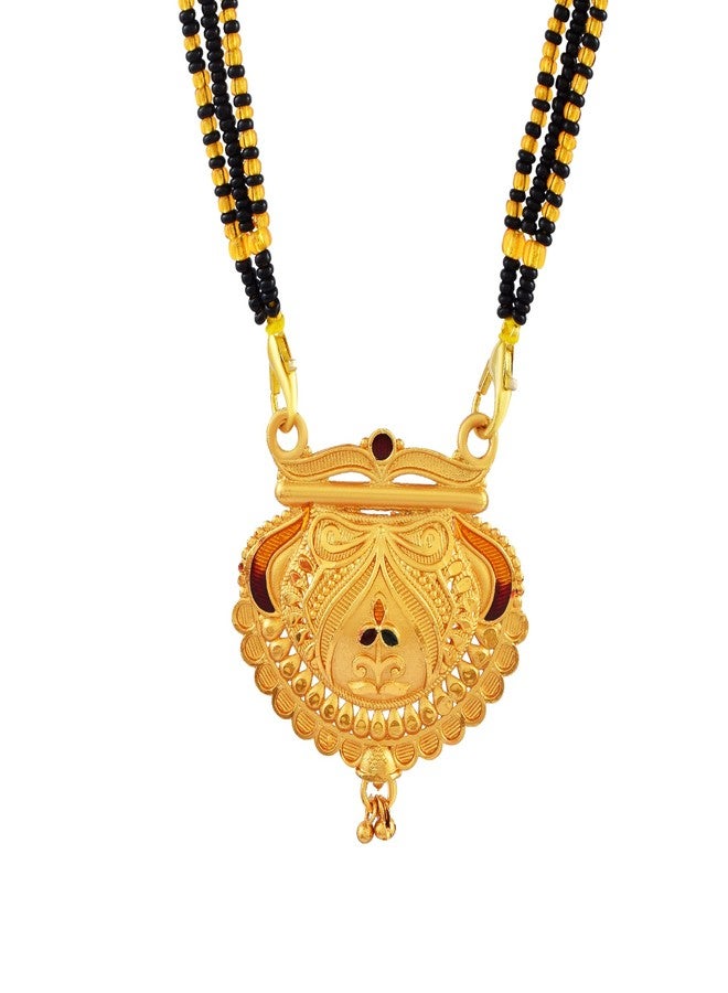 morir Traditional Gold Plated Mangalsutra with Intricate Pendant Black & Gold Beaded Chain - Image 1