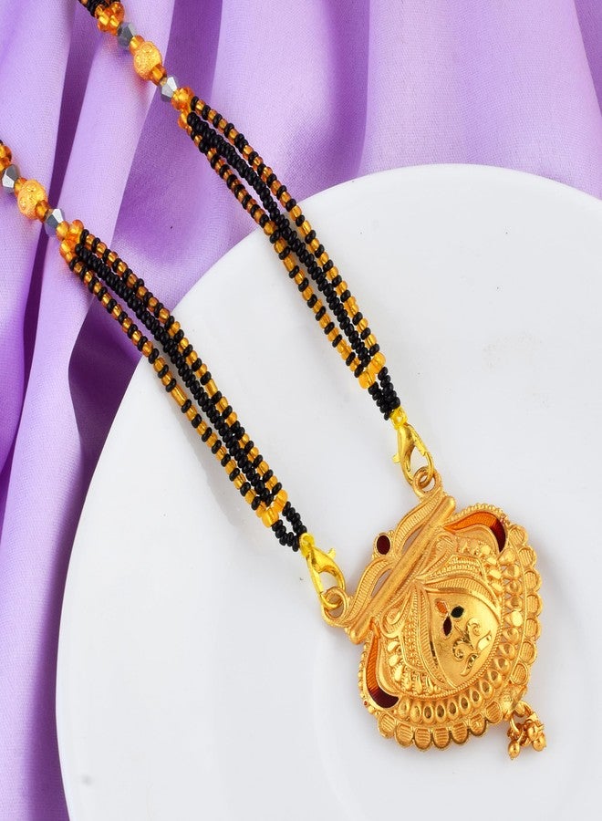 morir Traditional Gold Plated Mangalsutra with Intricate Pendant Black & Gold Beaded Chain - Image 4