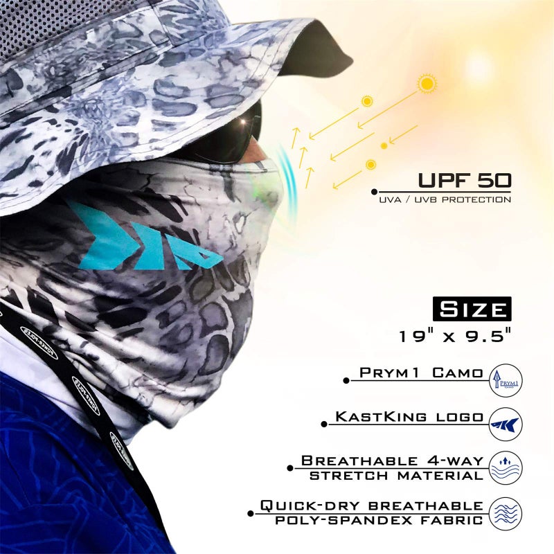 Kastking KastKing Sol Armis Neck Gaiter - UPF 50 Face Mask - UV Sun Protection Mask for Men & Women, Fishing, Hiking, Kayaking , Prym1 Camo, RocketPop,19x9.5 Inches,Silver Mist - Image 2