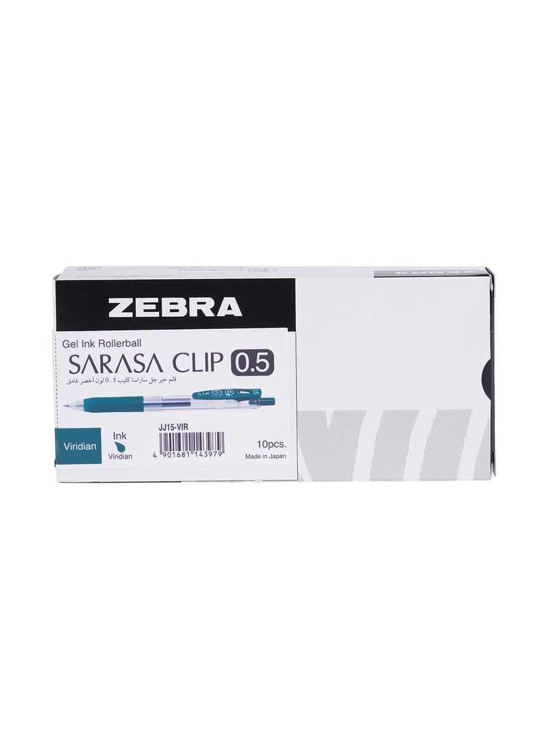 ZEBRA Sararsa Clip Dark Green Gel Pen 0.5mm, for Journaling , Sketching , Drawing , Note-Taking , Pack of 10 Pens - Image 1