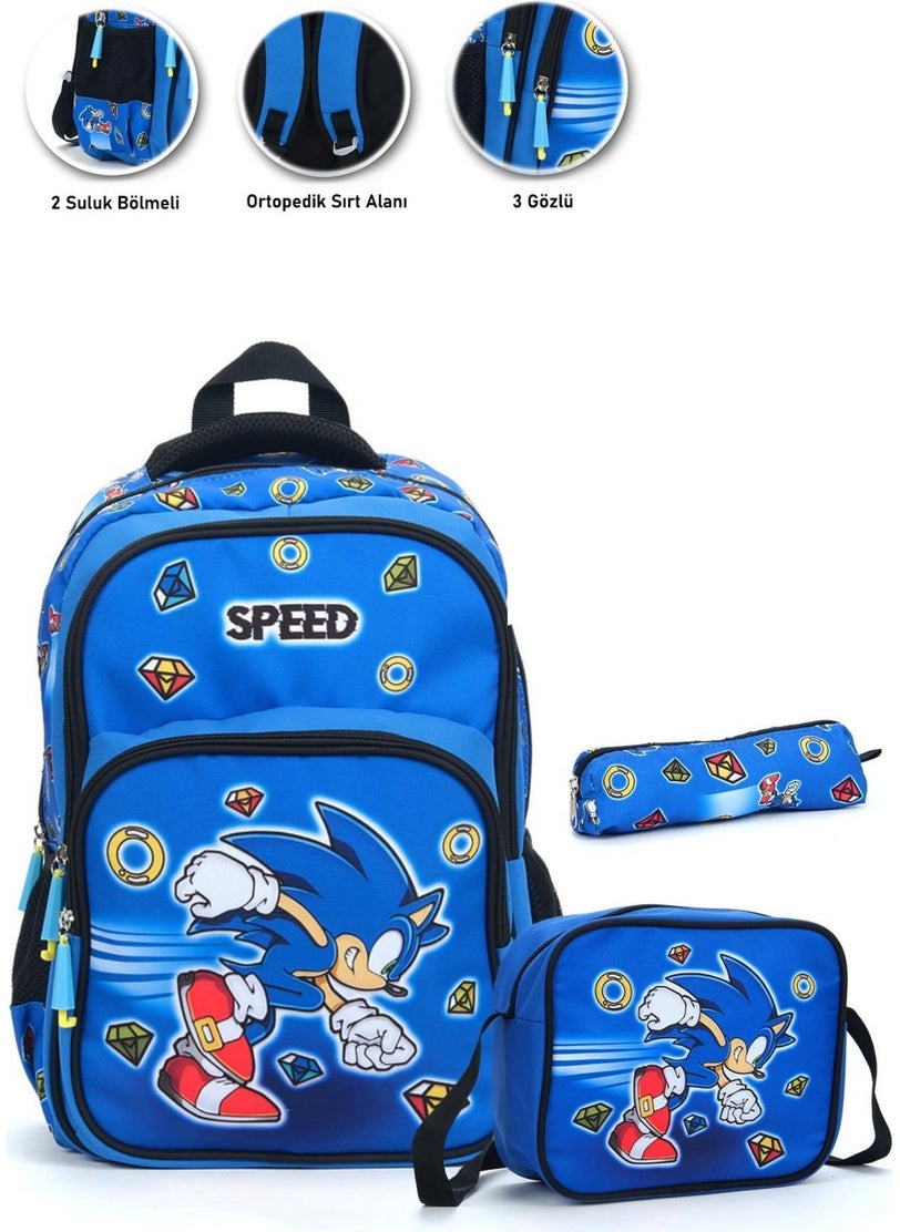 Masho Trend - Speed Sonic School Bag + Lunch Box + Pencil Case Super Sonic Bag Primary School Bag Backpack - Image 1