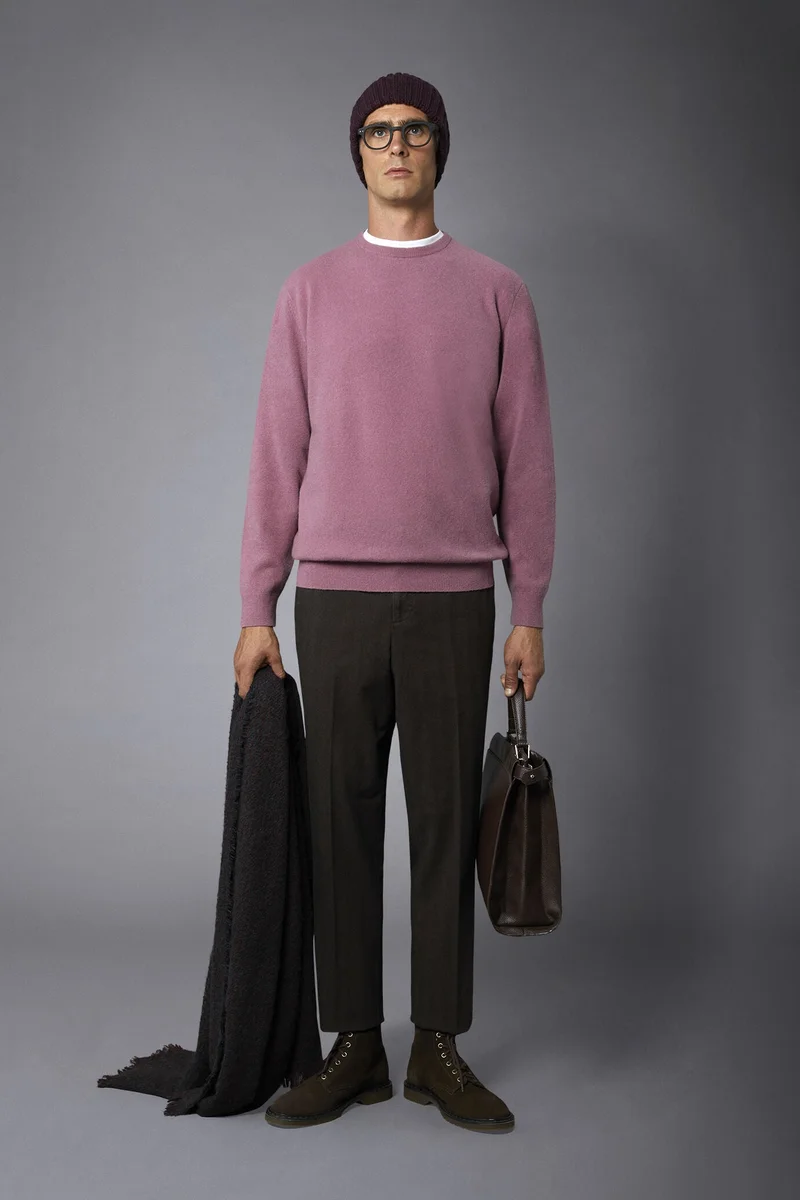 Men's crew neck wool blend lambswool - Antique Rose