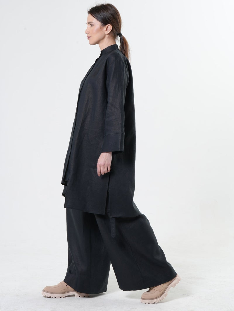 Metamorphoza Long Linen Shirt In Black - Image 4