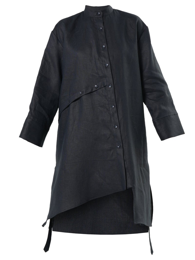 Metamorphoza Long Linen Shirt In Black - Image 3