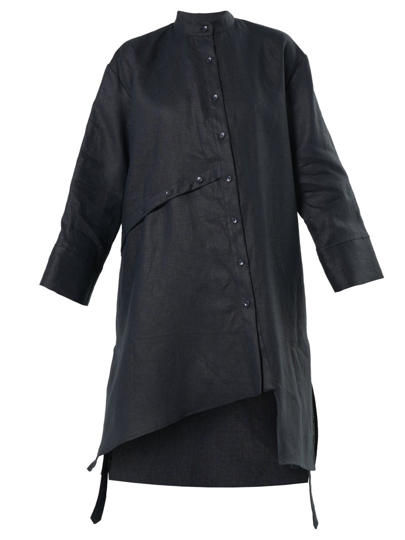 Metamorphoza Long Linen Shirt In Black - Image 2