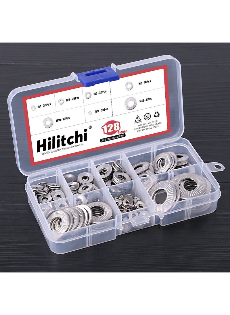 Hilitchi Hilitchi 128-Pcs [M3 - M12] Stainless Steel Washers Metric 304 Stainless Steel Belleville Spring Disc Washer Assortment Set  - Image 4