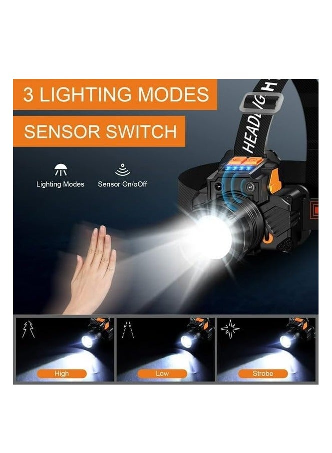 Sensor Headlamp Rechargeable Led Headlight For Hiking Camping Fishing 20000 Lumens USB Rechargeable Motion Sensor Headlamp - Image 4