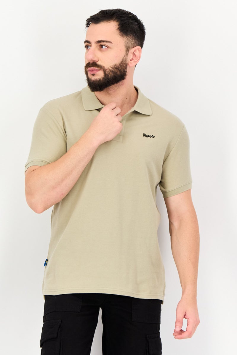 Algspar Men Regular Fit Brand Logo Short Sleeve Polo Shirt, Sage Green - Image 1
