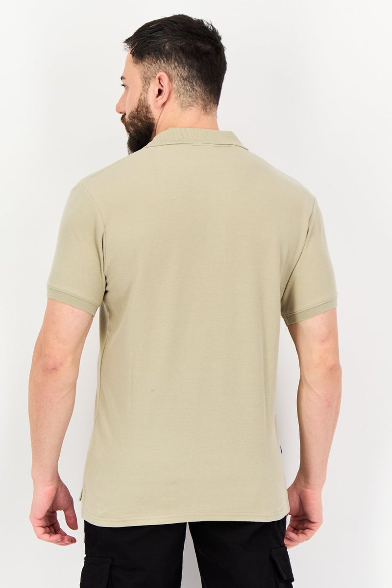 Algspar Men Regular Fit Brand Logo Short Sleeve Polo Shirt, Sage Green - Image 3