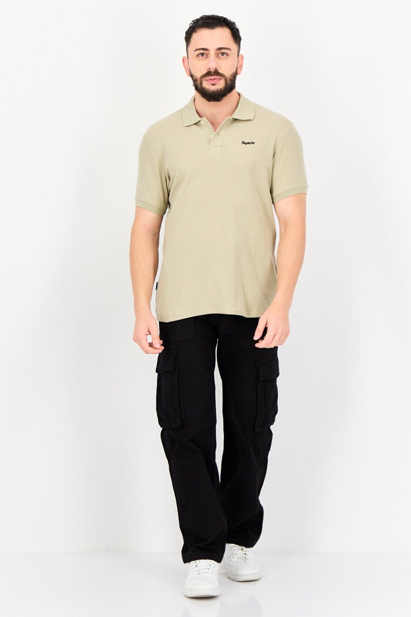 Algspar Men Regular Fit Brand Logo Short Sleeve Polo Shirt, Sage Green - Image 4