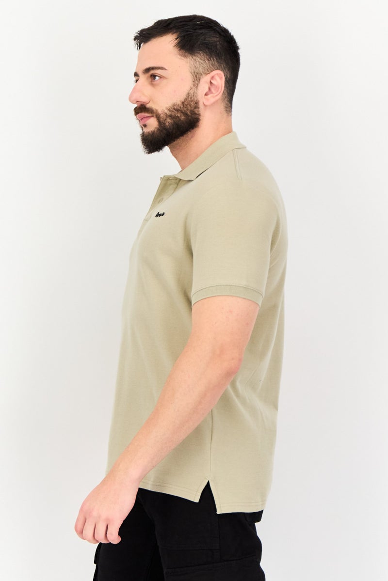 Algspar Men Regular Fit Brand Logo Short Sleeve Polo Shirt, Sage Green - Image 2