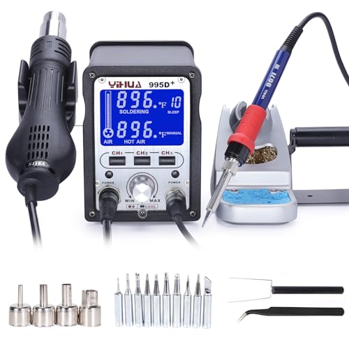 YIHUA 995D+ 2 in 1 Hot Air Rework and Soldering Iron Station with 3 Memories, Large LCD Screen Display, Cool/Hot Air Conversion, Sleep Mode, F /C - Image 1