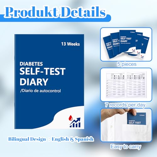 WANGDEFA 5Pcs Diabetes Blood Pressure Log Book Daily 3x4 inch Glucose Journal Diabetes Self Test Diary 13 Weeks Blood Sugar Record Book at Each Meal(Before After) for Tracking Recording of Blood Pressure (5) - Image 3