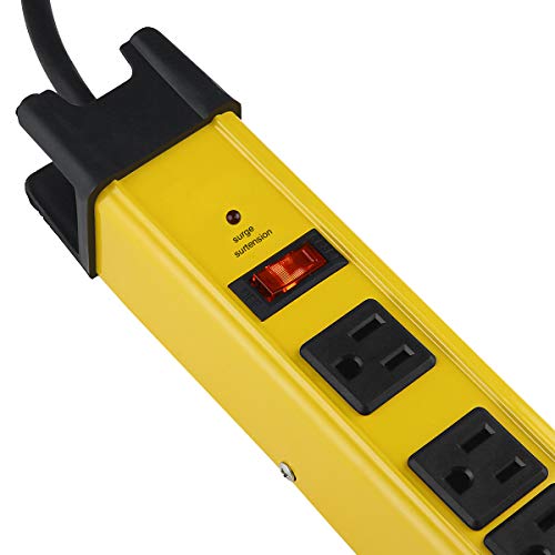 CCCEI Heavy Duty Power Strip Surge Protector with 15A, 6 Plug Industrial Shop Workshop Garden Metal Multiple Outlets, 6FT Extension Cord 1200 Joules ETL Listed, Yellow - Image 5