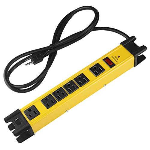 CCCEI Heavy Duty Power Strip Surge Protector with 15A, 6 Plug Industrial Shop Workshop Garden Metal Multiple Outlets, 6FT Extension Cord 1200 Joules ETL Listed, Yellow - Image 1