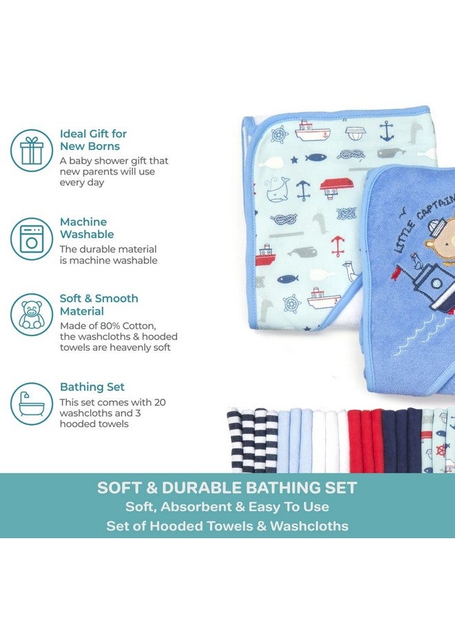 Spasilk Bath Hooded Towels & Washcloths Set for Babies, 23-Piece Gift Set, Navy Nautical, (Gift GBA23 2201) - Image 4