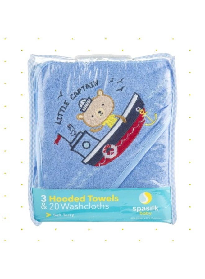 Spasilk Bath Hooded Towels & Washcloths Set for Babies, 23-Piece Gift Set, Navy Nautical, (Gift GBA23 2201) - Image 3