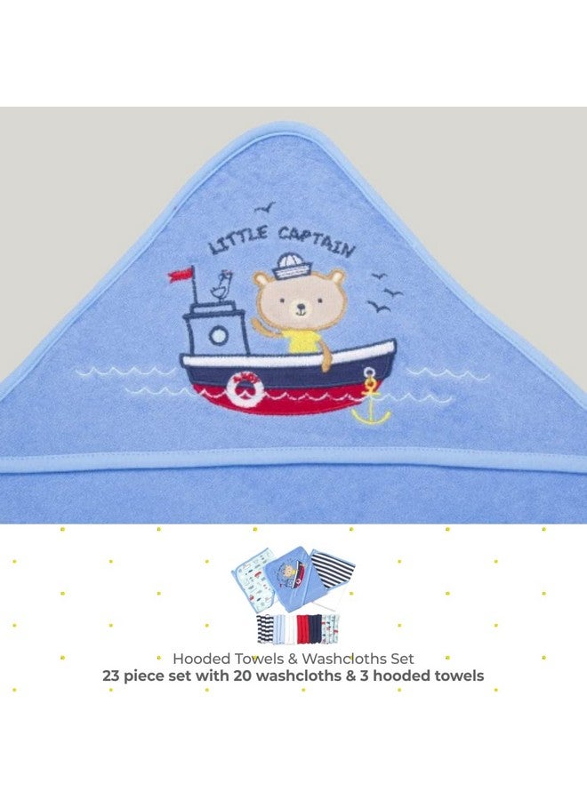 Spasilk Bath Hooded Towels & Washcloths Set for Babies, 23-Piece Gift Set, Navy Nautical, (Gift GBA23 2201) - Image 2
