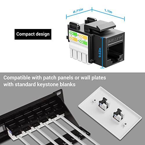 Iwillink 10Gbps Cat6 Keystone Jack RJ45 Modular Ethernet Jack Insert, Punch Down Adapter 25-Pack with Stand, Black - Image 4