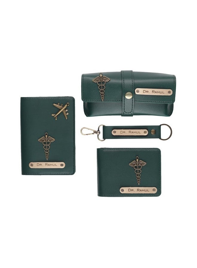 AICA Personalised Name Doctor Dr Leather Wallet Gift Set for Men (DarkGreen) - Image 1