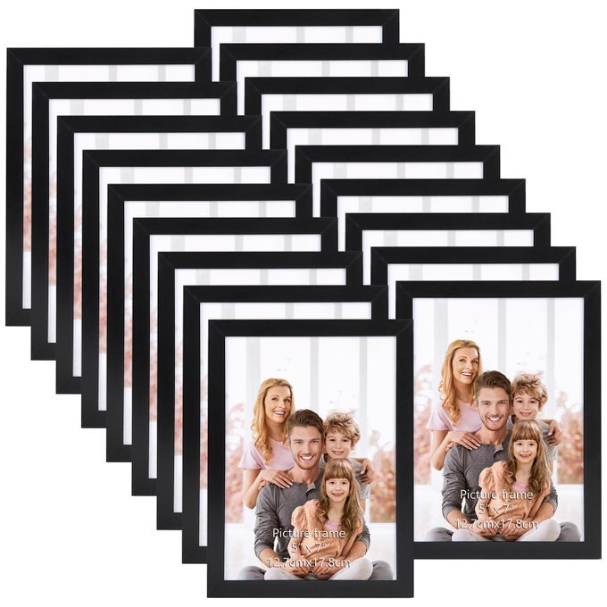 MULTI 7X5 PHOTO FRAMES SET OF 18 5X7 BLACK PICTURE FRAMES FOR WALL HANGING OR TABLETOP DISPLAY