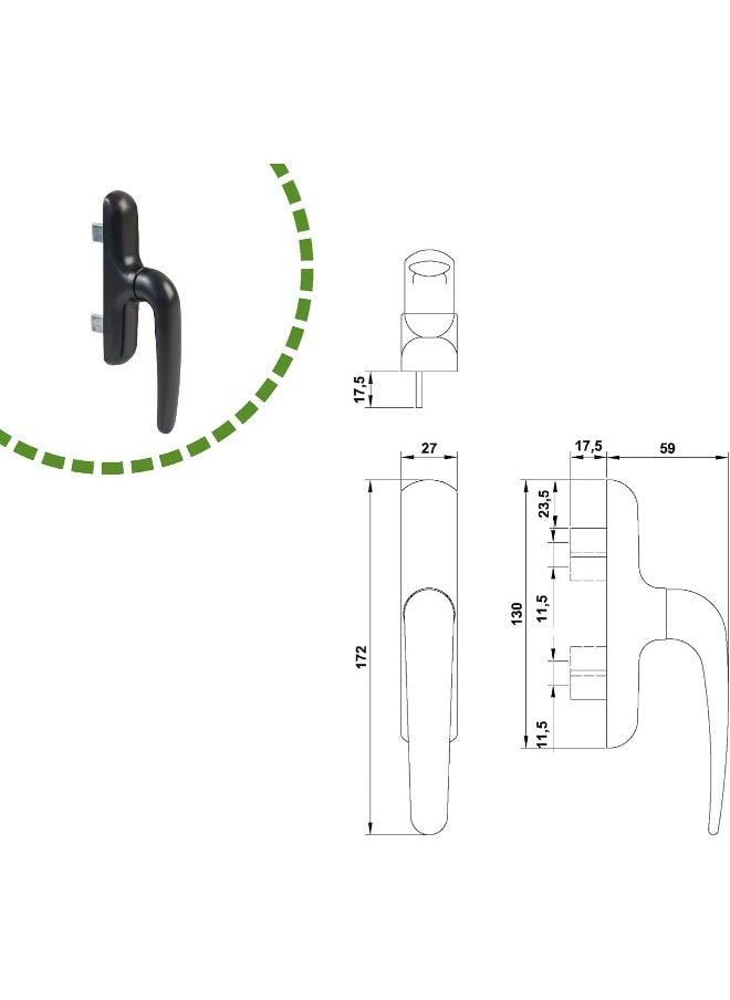 Biella Window Handle | Universal Locking Mechanism Aluminium Window Door Handle, Ideal For Home, Office, Interior And Exterior Use (Black)  - Image 4