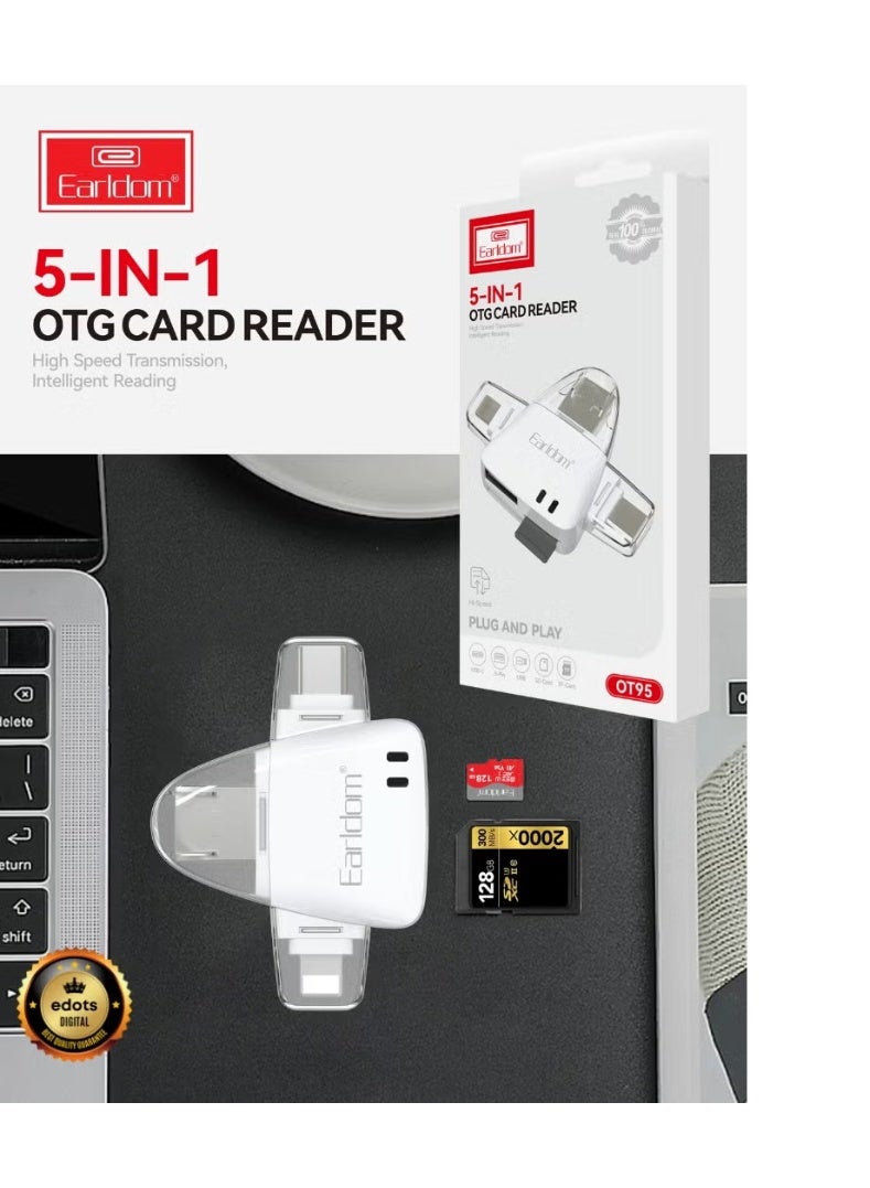 Earldom USB-C 5-in-1 Card Reader Adapter – High-Speed SD/TF/USB Hub for Laptops & Phones - Image 4
