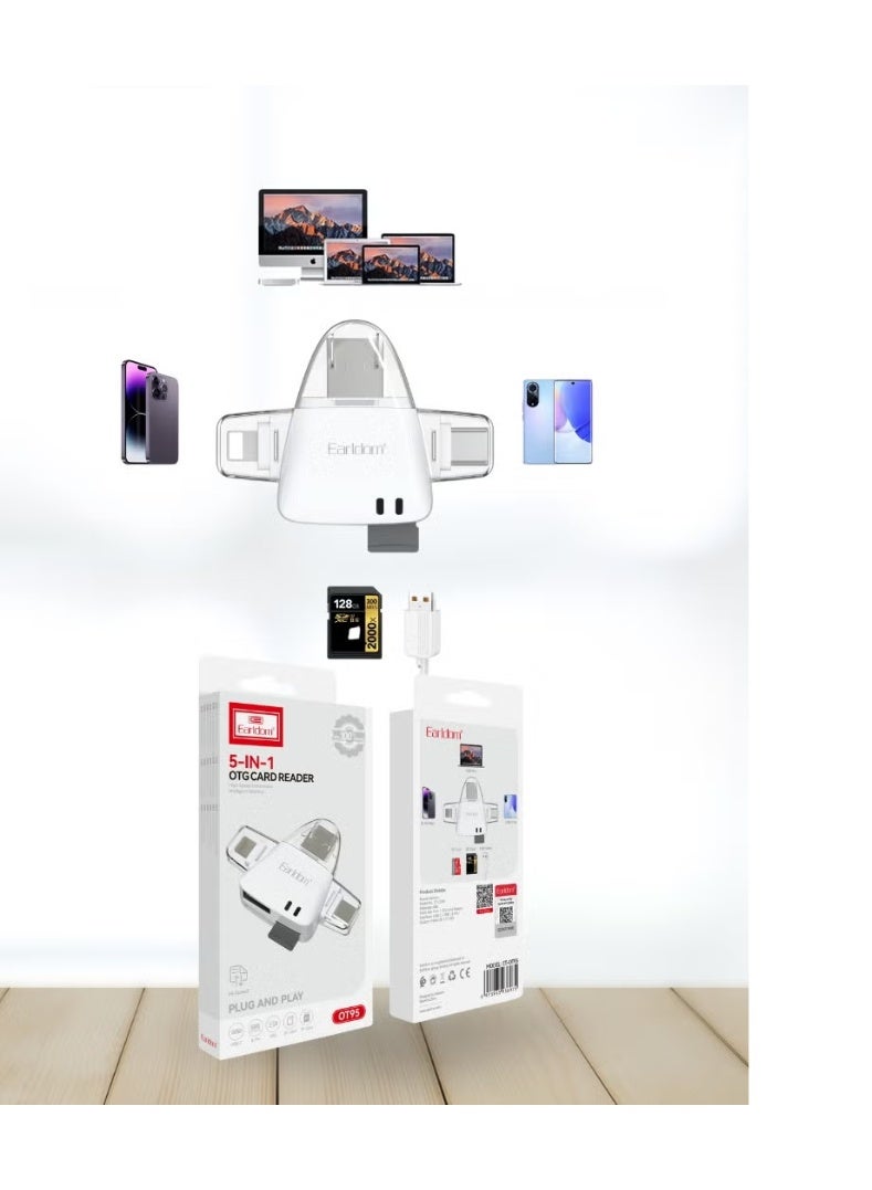 Earldom USB-C 5-in-1 Card Reader Adapter – High-Speed SD/TF/USB Hub for Laptops & Phones - Image 3